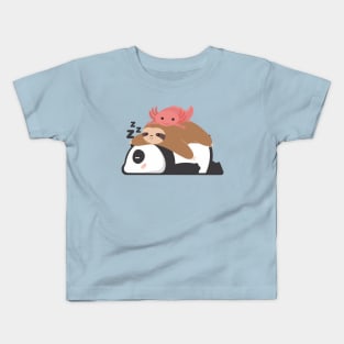 Panda Sloth Axolotl Stack Funny Kids T-Shirt